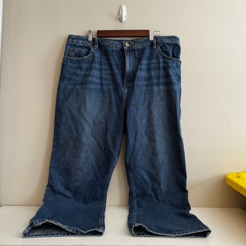 ASOS Womens US 16 L32 Blue Wide Leg Jeans 100% Cotton Denim Natural Fibers Fall